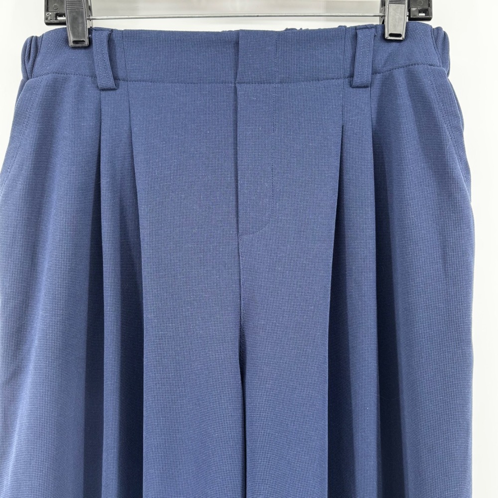 Halara Women Navy Blue Pleated Wide Leg Waffle Knit Pants Size L Office Neutral